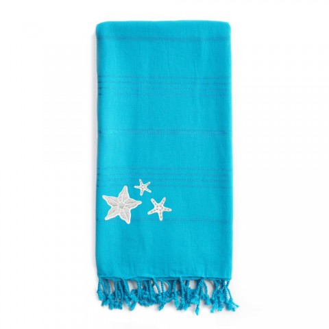Bathroom Towels| Linum Home Textiles Turquoise Turkish Cotton Beach Towel (Summer Fun- Starfish) - UK14826