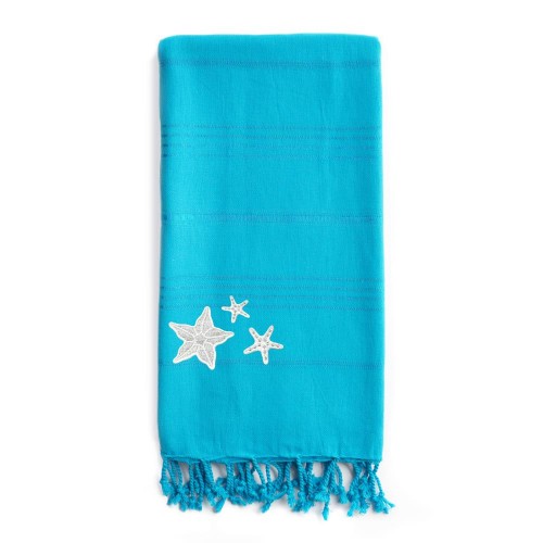 Bathroom Towels| Linum Home Textiles Turquoise Turkish Cotton Beach Towel (Summer Fun- Starfish) - UK14826