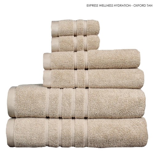 Bathroom Towels| Micro Cotton 6-Piece Oxford Tan Cotton Bath Towel Set (Hydration Wellness) - RG07639