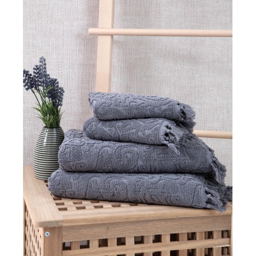 Bathroom Towels| OZAN PREMIUM HOME 4-Piece Dark Gray Turkish Cotton Bath Towel Set (Atlantis) - MH32055