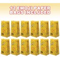 ArtCreativity Emoji Party Favor Bags Pack of 12 Emoticon Themed Goodie Gift Paper Bags Durable Treat Bags Emoji Party Supplies and Favors for Birthday Baby Shower Holiday Goodies