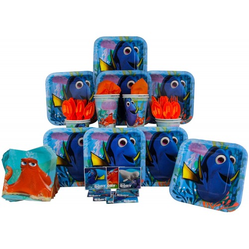 B-THERE Finding Dory Party Pack Seats 8 Napkins Plates Cups Cutlery & Stickers Finding Dory Party Supplies Standard Party Pack