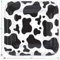Cow Print Party Pack Black and White Cow Paper Dessert Plates Napkins Cups Banner Garland & Wood Table Cover Set for Western and Farm Animal Theme Parties Serves 16