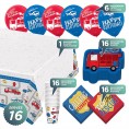 Fire Truck Police Car and Helicopter Transportation Party Pack Paper Dessert Plates Napkins Cups Table Cover and Latex Balloons Set Serves 16