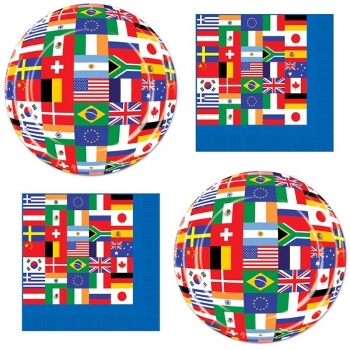 International Flags World National Paper Plates Napkins Around The Globe Party Supplies Bundle Pack for Birthdays Graduations Retirement School Trip Abroad Exchange Students 16 Guests Dessert Size