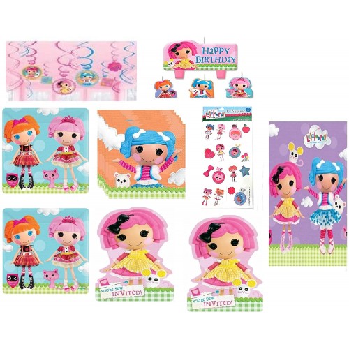 Lalaloopsy Birthday Party Supplies Decoration Bundle Pack includes Plates Napkins Table Cover Party Invitations 12pc Hanging Swirl Decorations 4pc Candle Set Tattoos