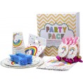 Rainbow Unicorn Theme Party Pack Disposable Paper Plates Cups Napkins Forks Spoons Gift Bags and Party Blowers Serves 10