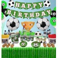 Soccer Party Decorations Supplies Including Soccer Birthday Party Banner Dinner Plates Dessert Plates Cups Napkins Tablecloth Balloons Straws for Soccer Birthday Party Supplies Serves 20 B