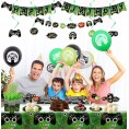 Video Game Party Supplies Gaming Themed Birthday Party Decor for Boys and Gamer Including Plates Cups Napkins Tableware Tablecloth Hanging Swirls Banners and Balloons 204 Pcs Serves 20