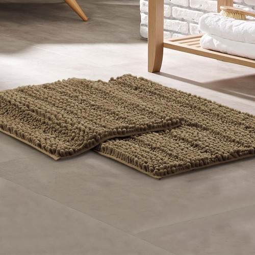 Bathroom Rugs & Mats| Amrapur Overseas Chenille noodle bath mat 34-in x 21-in Taupe Polyester Bath Mat - FJ61973