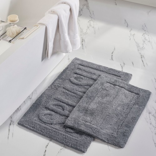 Bathroom Rugs & Mats| Amrapur Overseas Sculpted Bath Mat Set 17-in x 24-in Charcoal Cotton Bath Mat Set - ZH46545