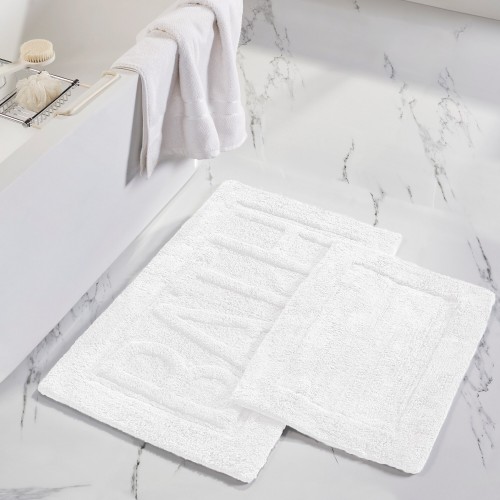 Bathroom Rugs & Mats| Amrapur Overseas Sculpted Bath Mat Set 24-in x 17-in White Cotton Bath Mat Set - LT40821