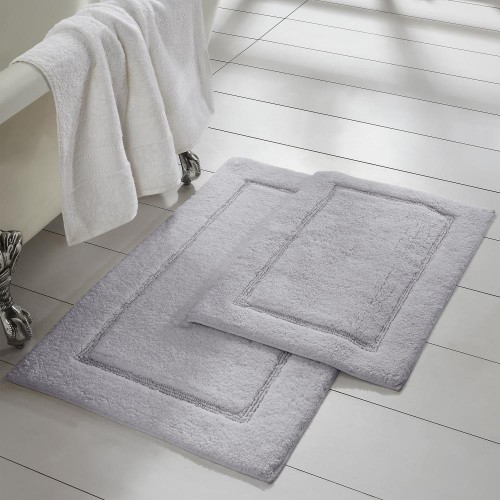 Bathroom Rugs & Mats| Amrapur Overseas Solid Cotton Bath Mat 34-in x 21-in Silver Cotton Bath Mat Set - VA66327