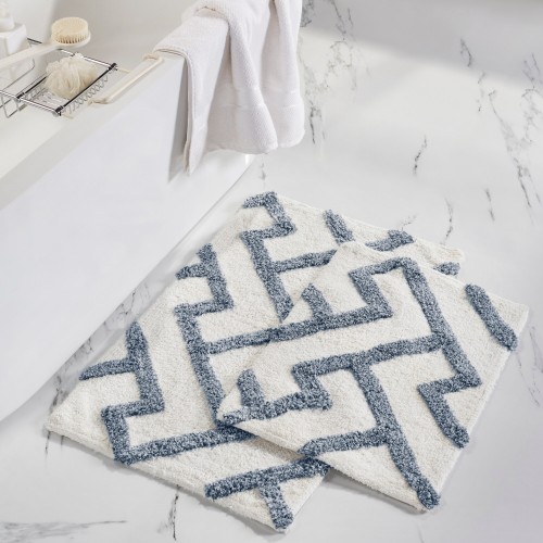 Bathroom Rugs & Mats| Amrapur Overseas Textured Bath Mat Set 17-in x 24-in Denim Cotton Bath Mat Set - JI50252