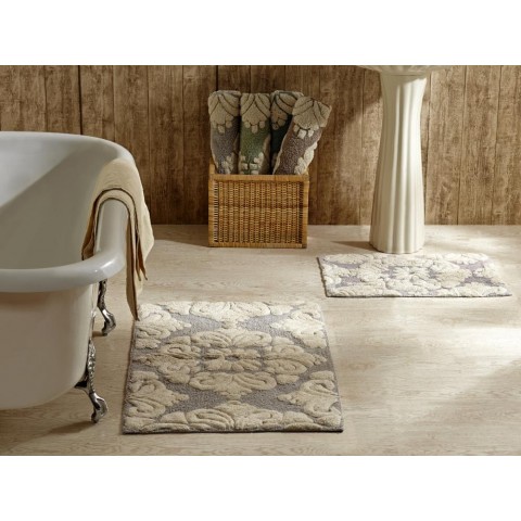 Bathroom Rugs & Mats| Better Trends Medallion Set 2pc Set Bath Rug 34-in x 21-in Grey/Natural Cotton Bath Rug - SN09740