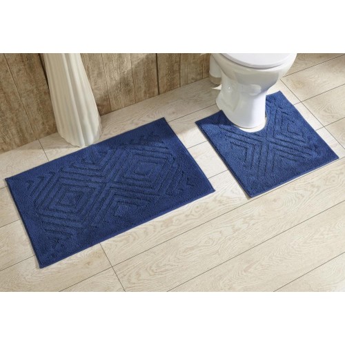 Bathroom Rugs & Mats| Better Trends Trier 2pc Set Bath Rug 30-in x 20-in Blue Cotton Bath Rug - LA75856