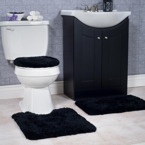 Bathroom Rugs & Mats| Hastings Home Hastings Home Bathroom Mats 24-in x 19.5-in Black Polyester Bath Mat - ON02601