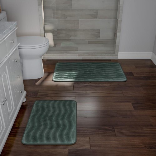 Bathroom Rugs & Mats| Hastings Home Hastings Home Bathroom Mats 32.25-in x 20.25-in Green Microfiber Memory Foam Bath Mat - HE81652