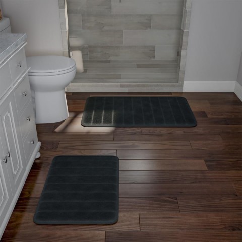 Bathroom Rugs & Mats| Hastings Home Hastings Home Bathroom Mats 32.25-in x 20.25-in Black Microfiber Memory Foam Bath Mat - EA90320