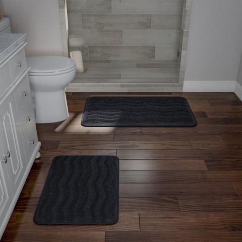 Bathroom Rugs & Mats| Hastings Home Hastings Home Bathroom Mats 32.25-in x 20.25-in Black Microfiber Memory Foam Bath Mat - SZ51378