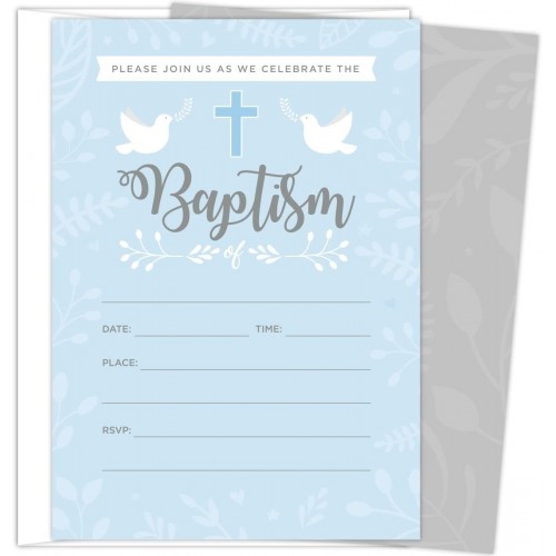 Baptism Invitations for Baby Boys 25 Fill In The Blank Style Cards and Envelopes.