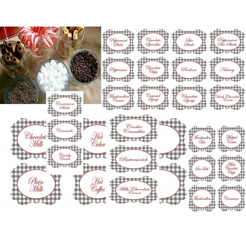 Hot Chocolate Cocoa Bar Party Supply Decorations and Invitations Food Labels 24 Included