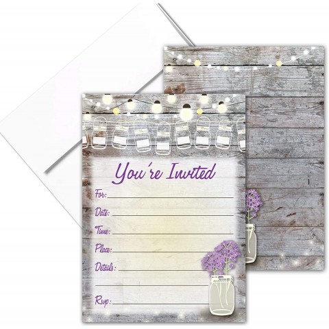 Rustic Fill-in Party Invitations With Envelopes Mason Jars & Flowers 25 Invites & Envelopes Wedding Baby Shower Rehearsal Dinner Birthday Party Rustic Mason Jar