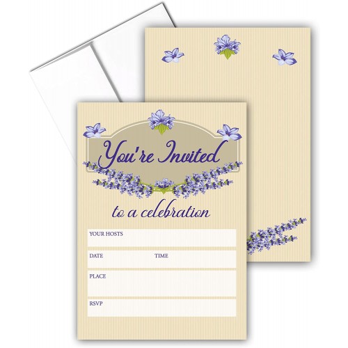 Stonehouse Collection You're Invited Fill-in Party Invitations | 25 Invites With Envelopes | USA Made | Wedding Baby Shower Rehearsal Dinner Birthday Party Lavender