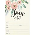 Watercolor Join Us Invitation Cards 50 Fill-In Floral Classy Invites with Envelopes for Kids Birthday Bridal Shower Wedding 5 x 7 Inches Postcard Style