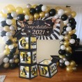 2022 Graduation Balloon Boxes Decorations 4 pieces Black Graduation Party Balloons Boxes with “GARD” “Class of 2022” Letters Little Cap Graduation Decorations for Congrats Grad 2022 Decor