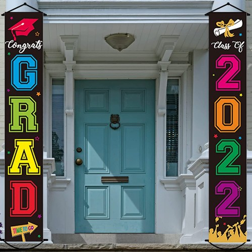 2022 Graduation Banner Class of 2022 Congrats Grad Porch Sign Party Decorations Supplies Welcome Hanging Door Decor for Indoor OutdoorColorful