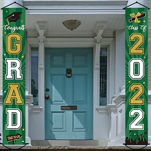 2022 Graduation Banner Class of 2022 Congrats Grad Porch Sign Party Decorations Supplies Welcome Hanging Door Decor for Indoor OutdoorGreen