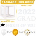 2022 Graduation Party Decorations 4pcs White Graduation Balloon Boxes with "GRAD 2022" and "PROUD OF YOU" White Letter White Gold Balloons for 2022 White Gold Graduation Party Decorations Supplies