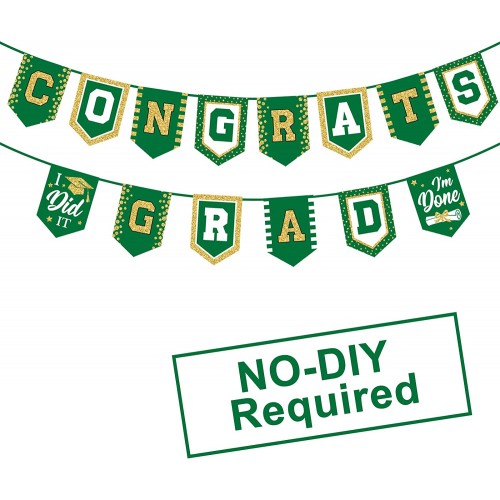 2022 Green Graduation Banner No DIY Required Green Graduation Party Supplies Decorations Grad Banner for College High School Party Green Congrats Grad