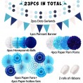 23Pcs Paper Fan Party Decoration Navy Blue Hanging Paper Fans Pom Poms Flowers Garland String Polka Dot and Triangle Bunting Flag Packs for Boy Birthday Bridal Shower Baby Showers Wedding