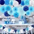 23Pcs Paper Fan Party Decoration Navy Blue Hanging Paper Fans Pom Poms Flowers Garland String Polka Dot and Triangle Bunting Flag Packs for Boy Birthday Bridal Shower Baby Showers Wedding