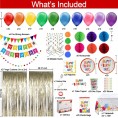 275 PC Colorful Birthday Party Decorations for Boy Girl Women Men – Rainbow Party Supplies With Happy Birthday Banner Balloons Garland Arch Kit Foil Curtains Tablecloth Swirl Honeycomb Cake Topper Plates Cups Napkins Straws for 25 Guest & More