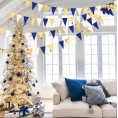 30 Ft Navy Blue Beige Gold Party Decorations Hanging Paper Triangle Flag Pennant Banner Bunting Garland for Bachelorette Engagement Wedding Birthday Baby Bridal Shower Anniversary Hen Party Supplies