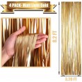 4 Pack Matt Light Gold Foil Fringe Curtain Backdrop 3.28Ft x 8.2Ft Metallic Tinsel Foil Fringe Streamer Curtains for Party Photo Booth Props Birthday St. Patrick's Day Decoration Party Supplies