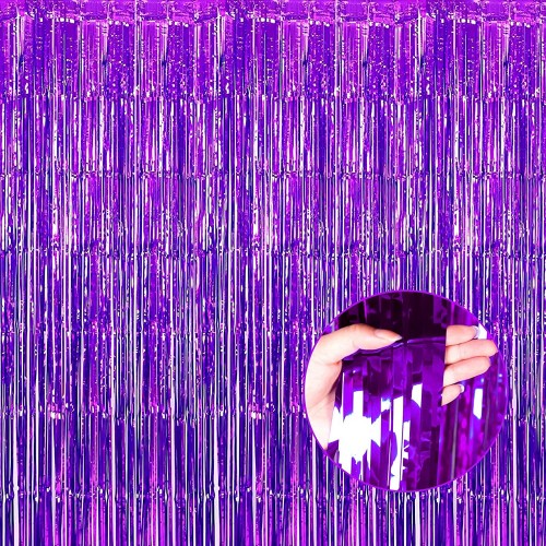 4 Pack Purple Foil Fringe Curtain Backdrop 3.28Ft x 8.2Ft Metallic Tinsel Foil Fringe Streamer Curtains for Party Photo Booth Props Birthday 2022 St. Patrick's Day Decoration Party Supplies