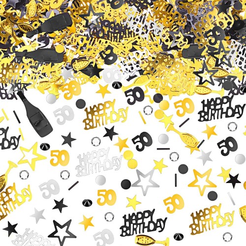 50th Birthday Confetti 50 Number Confetti 50th Party Confetti Metallic Foil 50 Table Scatter Confetti Decoration for 50 Birthday Party DIY Arts Crafting Supplies Gold Black and Silver 3000 Pieces