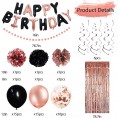 78 Pack Black Rose Gold Birthday Party Decoration Kit Black Rose Gold Confetti Balloons Curtains Paper Flowers Hanging Swirl and Circle Dot Garland for Girl Women Birthday Party Supplies