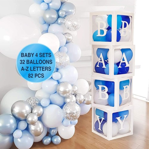 82 PCS Baby Shower Decorations for Boy Girl Kit Transparent Baby Block Balloon Box Includes BABY Alphabet Letters White Sage Green Gold Balloons Gender Reveal Decor Birthday Party Backdrop