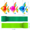 9 Pieces Tissue Fish Decoration Tropical Fish Party Decorations Tropical Fish Party Hanging Decor with 4 Rolls Green Crepe Paper Under The Sea Adventures for Home School Office Birthday Party Supplies