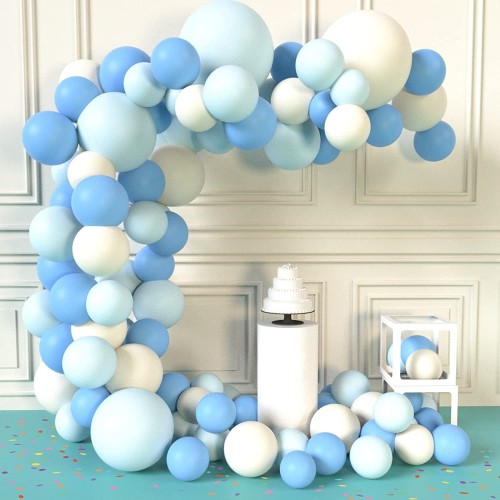 AMS 100PCS Party Balloon Latex Garland Balloons 12 Inches Pastel White+Light Blue+Blue Balloon for Happy Birthday Wedding Baby Shower Decorations 12" White+Light Blue+Blue