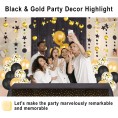 Black and Gold Birthday Party Decoration for Men Women- Happy Birthday Banner Glitter Circle Dot Garland Streamer Fringe Curtain Foil Tablecloth and Balloons Party for Women Men Black Gold Birthday Party