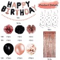 Black Rose Gold Birthday Party Decorations for Women Girls 78 Pack Black Rose Gold Confetti Balloons Curtains Paper Flowers Hanging Swirl and Circle Dot Garland for Girl Women