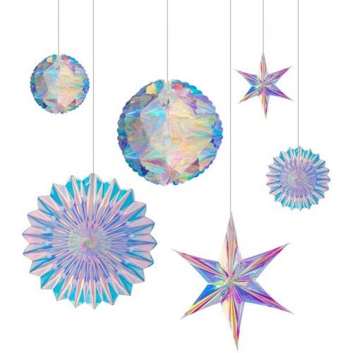 BTSD-home Iridescent Party Supplies Kit with Hanging Honeycomb Ball Decorative Paper Fan Snowflake Garlands for Birthday Wedding Christmas Party Decorations