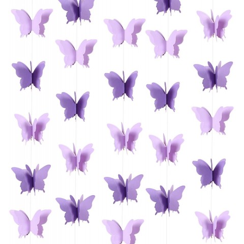CIEOVO Butterfly Hanging Garland 3D Paper Bunting Banner Party Decorations Wedding Baby Shower Home Decor Purple 4 Pack 110 inch Long Each