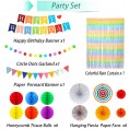 Colorful Birthday Party Decorations Rainbow Party Decorations Supplies with Happy Birthday Banner Colorful Pennant Banner Paper Fan Party Decorations Set Rainbow Circle Paper Garland Honeycomb Balls and Colorful Foil Fringe Curtain for Kids Women Men